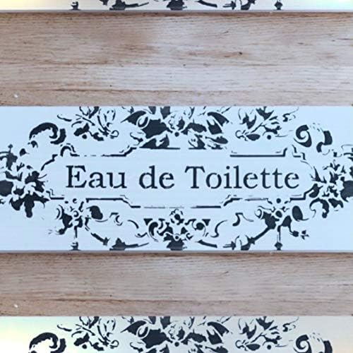 סטנסיל חדר אמבטיה צרפתי שיק - Eau de Tautette Diy שלט הכי טוב ויניל שבלונות גדולות לציור על עץ, בד, קיר וכו '. Multipack | תערוכה עבה במיוחד בתערוכה חומר צבע לבן בדרגה